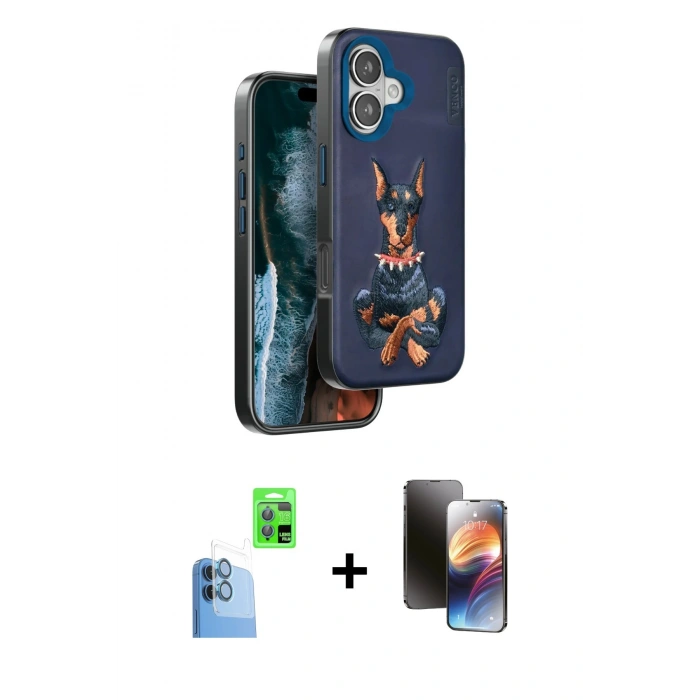 MARSİLYAN™- iPhone 16 Kılıf Nova Form Koleksiyonu - Siyah 3D Antistatik Mat Seramik Nano Ekran Koruyucu + Raze Metal Kamera Lens - LT