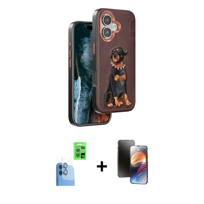 MARSİLYAN™- iPhone 16 Kılıf Nova Form Koleksiyonu - Siyah 3D Antistatik Mat Seramik Nano Ekran Koruyucu + Raze Metal Kamera Lens - LT