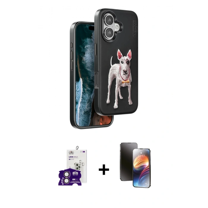 MARSİLYAN™- iPhone 16 Kılıf Nova Form Koleksiyonu - Siyah 3D Antistatik Mat Seramik Nano Ekran Koruyucu + Bilvis Titan Kamera Lens - PE