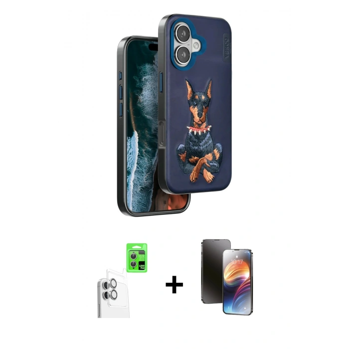 MARSİLYAN™- iPhone 16 Kılıf Nova Form Koleksiyonu - Siyah 3D Antistatik Mat Seramik Nano Ekran Koruyucu + Beyaz Raze Metal Kamera Lens