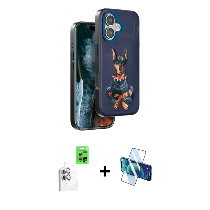 MARSİLYAN™- iPhone 16 Kılıf Nova Form Koleksiyonu - Siyah 3D Antistatik Seramik Nano Ekran Koruyucu + Raze Metal Kamera Lens - BZ