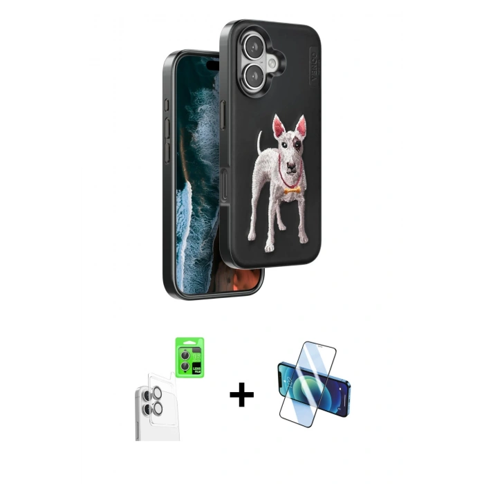 MARSİLYAN™- iPhone 16 Kılıf Nova Form Koleksiyonu - Siyah 3D Antistatik Seramik Nano Ekran Koruyucu + Raze Metal Kamera Lens - BZ