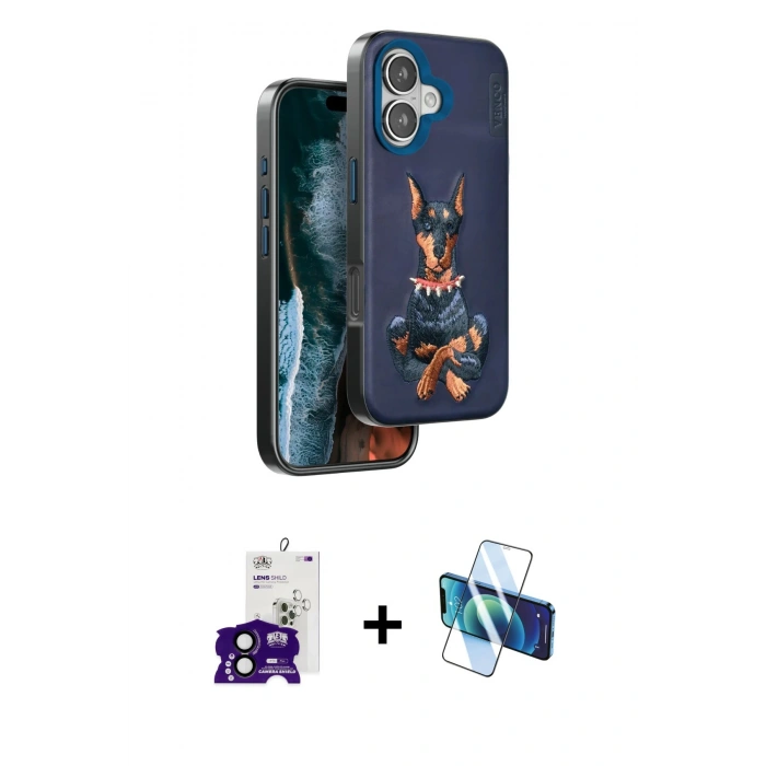 MARSİLYAN™- iPhone 16 Kılıf Nova Form Koleksiyonu - Siyah 3D Antistatik Seramik Nano Ekran Koruyucu + Bilvis Titan Kamera Lens - SH