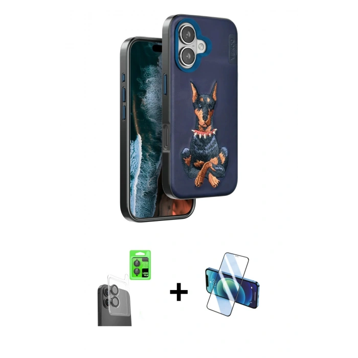MARSİLYAN™- iPhone 16 Kılıf Nova Form Koleksiyonu - Siyah 3D Antistatik Seramik Nano Ekran Koruyucu + Raze Metal Kamera Lens - SH
