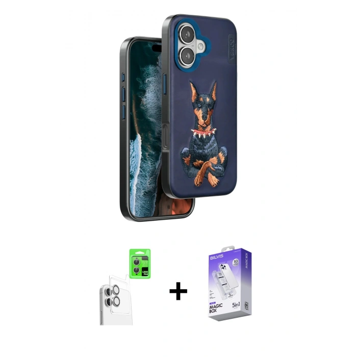 MARSİLYAN™- iPhone 16 Kılıf Nova Form Koleksiyonu - Siyah Bilvis 5in1 3D Magic Cam Ekran Koruyucu + Raze Metal Kamera Lens - BZ