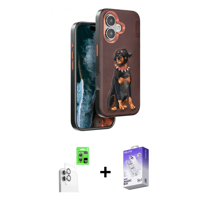MARSİLYAN™- iPhone 16 Kılıf Nova Form Koleksiyonu - Siyah Bilvis 5in1 3D Magic Cam Ekran Koruyucu + Raze Metal Kamera Lens - BZ