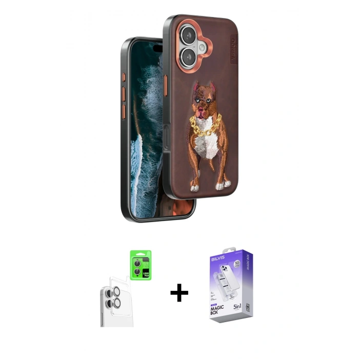 MARSİLYAN™- iPhone 16 Kılıf Nova Form Koleksiyonu - Siyah Bilvis 5in1 3D Magic Cam Ekran Koruyucu + Raze Metal Kamera Lens - BZ