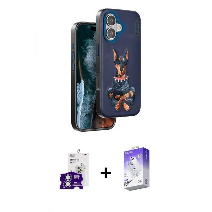 MARSİLYAN™- iPhone 16 Kılıf Nova Form Koleksiyonu - Siyah Bilvis 5in1 3D Magic Cam Ekran Koruyucu + Bilvis Titan Kamera Lens - GS