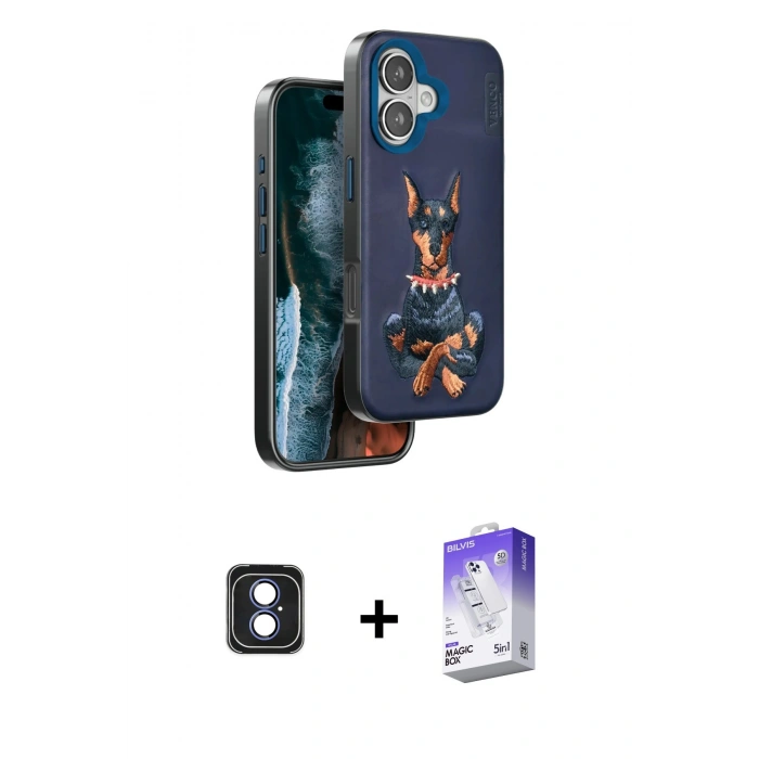 MARSİLYAN™- iPhone 16 Kılıf Nova Form Koleksiyonu - Siyah Bilvis 5in1 3D Magic Cam Ekran Koruyucu + PVD Metal Kamera Lens - MI