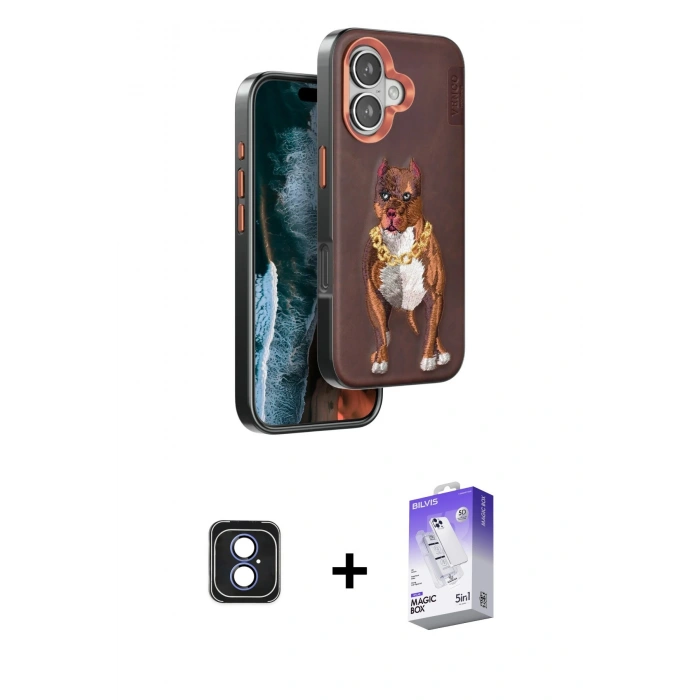 MARSİLYAN™- iPhone 16 Kılıf Nova Form Koleksiyonu - Siyah Bilvis 5in1 3D Magic Cam Ekran Koruyucu + PVD Metal Kamera Lens - MI