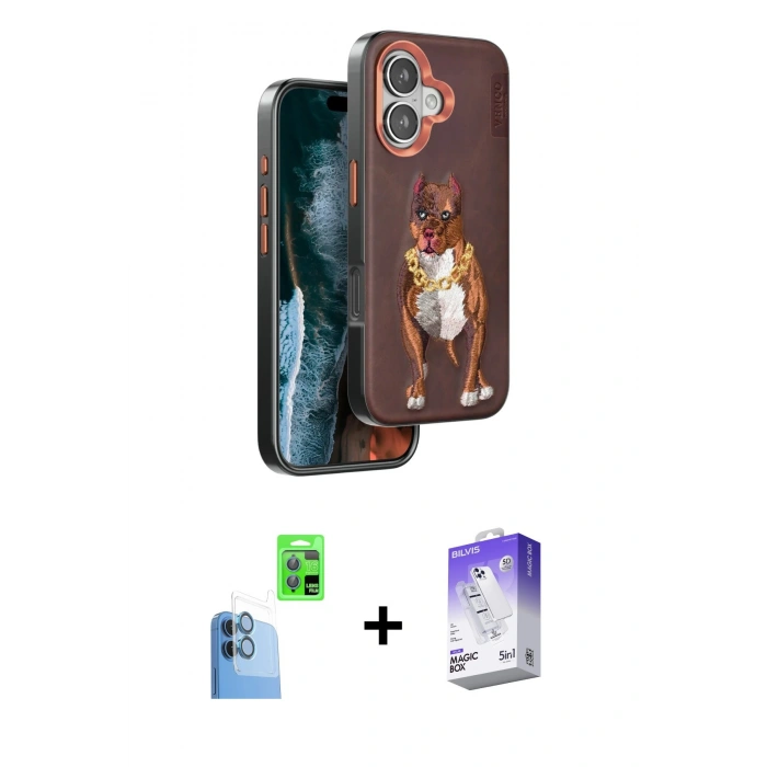 MARSİLYAN™- iPhone 16 Kılıf Nova Form Koleksiyonu - Siyah Bilvis 5in1 3D Magic Cam Ekran Koruyucu + Raze Metal Kamera Lens - LT
