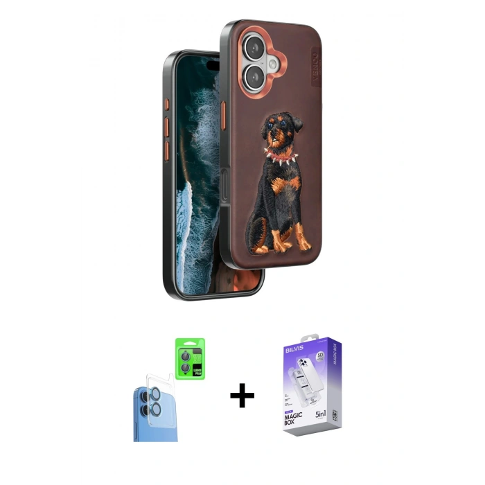 MARSİLYAN™- iPhone 16 Kılıf Nova Form Koleksiyonu - Siyah Bilvis 5in1 3D Magic Cam Ekran Koruyucu + Raze Metal Kamera Lens - LT