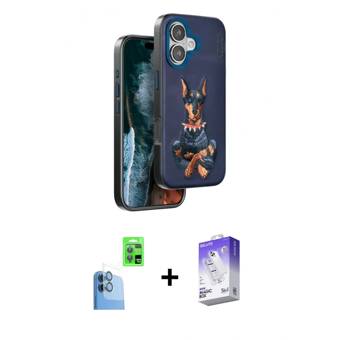 MARSİLYAN™- iPhone 16 Kılıf Nova Form Koleksiyonu - Siyah Bilvis 5in1 3D Magic Cam Ekran Koruyucu + Raze Metal Kamera Lens - LT