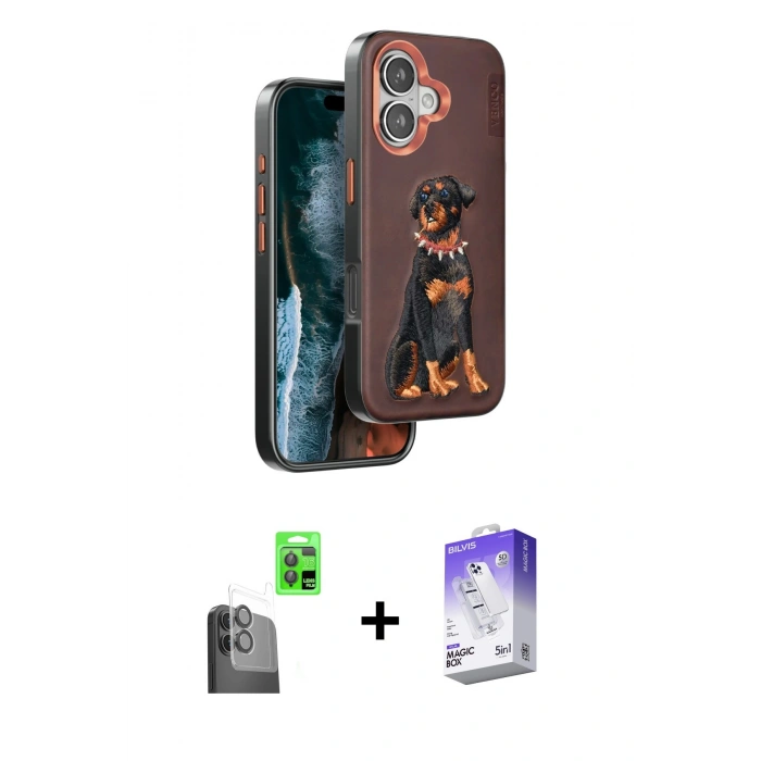 MARSİLYAN™- iPhone 16 Kılıf Nova Form Koleksiyonu - Siyah Bilvis 5in1 3D Magic Cam Ekran Koruyucu + Raze Metal Kamera Lens - SH