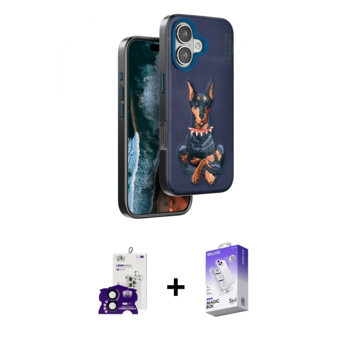 MARSİLYAN™- iPhone 16 Kılıf Nova Form Koleksiyonu - Siyah Bilvis 5in1 3D Magic Cam Ekran Koruyucu + Bilvis Titan Kamera Lens - SH