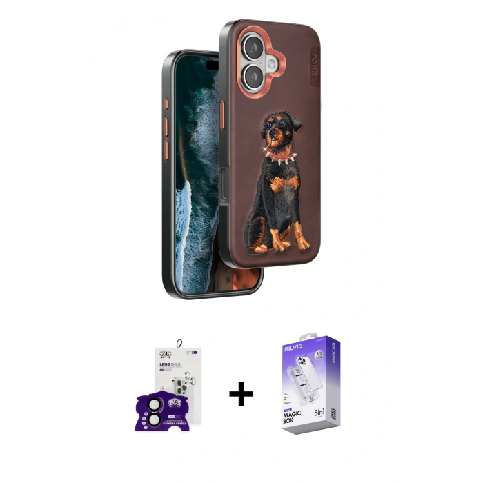MARSİLYAN™- iPhone 16 Kılıf Nova Form Koleksiyonu - Siyah Bilvis 5in1 3D Magic Cam Ekran Koruyucu + Bilvis Titan Kamera Lens - SH