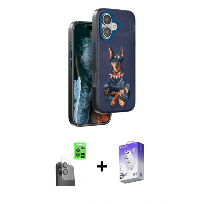MARSİLYAN™- iPhone 16 Kılıf Nova Form Koleksiyonu - Siyah Bilvis 5in1 3D Magic Cam Ekran Koruyucu + Raze Metal Kamera Lens - SH