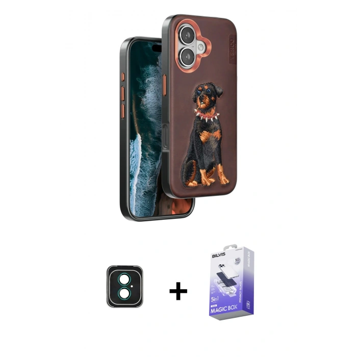 MARSİLYAN™- iPhone 16 Kılıf Nova Form Koleksiyonu - Siyah Bilvis 5in1 5D Magic Hayalet Cam Ekran Koruyucu + PVD Metal Kamera Lens - YL