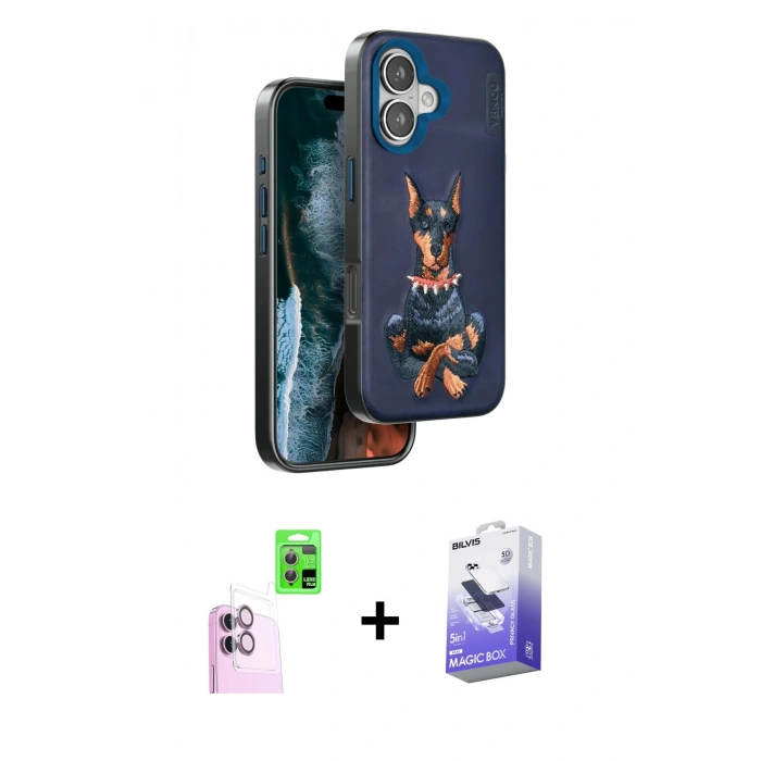 MARSİLYAN™- iPhone 16 Kılıf Nova Form Koleksiyonu - Siyah Bilvis 5in1 5D Magic Hayalet Cam Ekran Koruyucu + Raze Metal Kamera Lens - PE