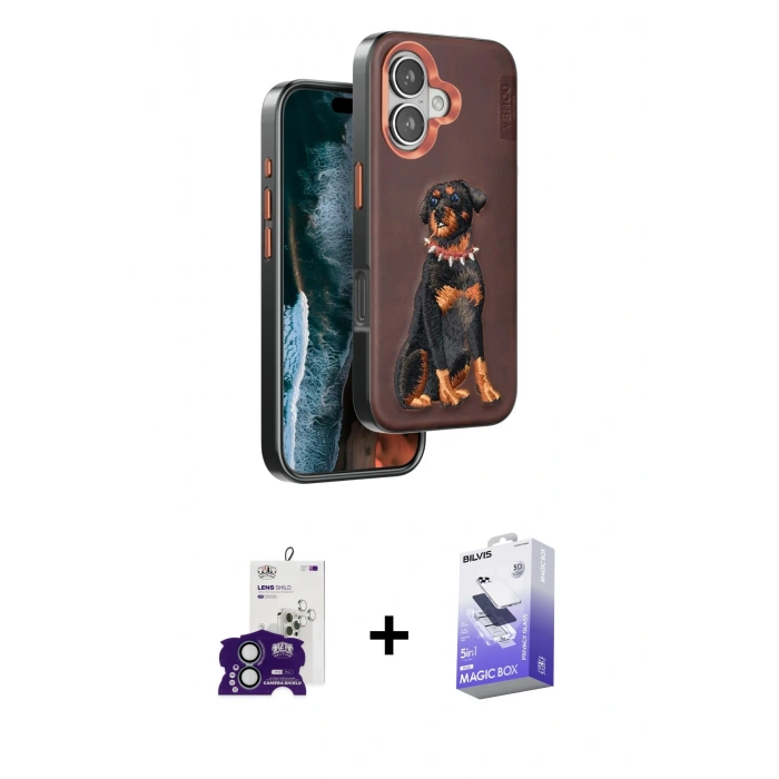 MARSİLYAN™- iPhone 16 Kılıf Nova Form Koleksiyonu - Siyah Bilvis 5in1 5D Magic Hayalet Cam Ekran Koruyucu + Bilvis Titan Kamera Lens - YL
