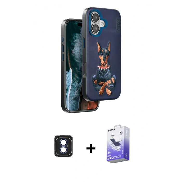 MARSİLYAN™- iPhone 16 Kılıf Nova Form Koleksiyonu - Siyah Bilvis 5in1 5D Magic Hayalet Cam Ekran Koruyucu + PVD Metal Kamera Lens - MI