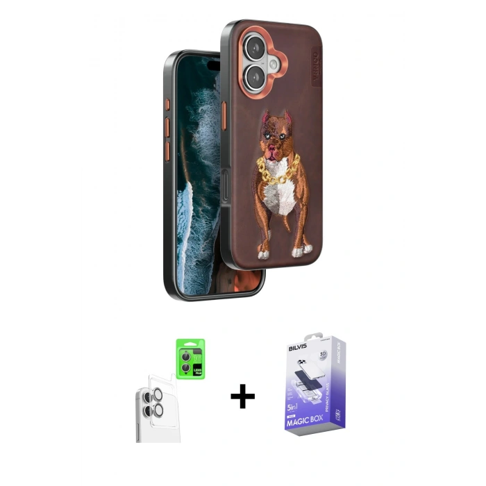 MARSİLYAN™- iPhone 16 Kılıf Nova Form Koleksiyonu - Siyah Bilvis 5in1 5D Magic Hayalet Cam Ekran Koruyucu + Raze Metal Kamera Lens - BZ