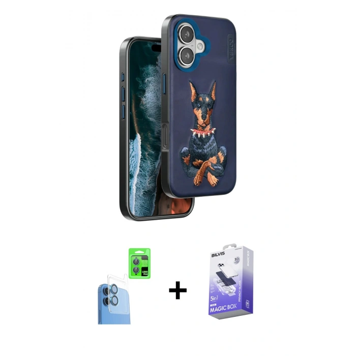 MARSİLYAN™- iPhone 16 Kılıf Nova Form Koleksiyonu - Siyah Bilvis 5in1 5D Magic Hayalet Cam Ekran Koruyucu + Raze Metal Kamera Lens - LT