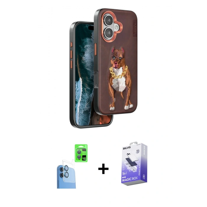MARSİLYAN™- iPhone 16 Kılıf Nova Form Koleksiyonu - Siyah Bilvis 5in1 5D Magic Hayalet Cam Ekran Koruyucu + Raze Metal Kamera Lens - LT