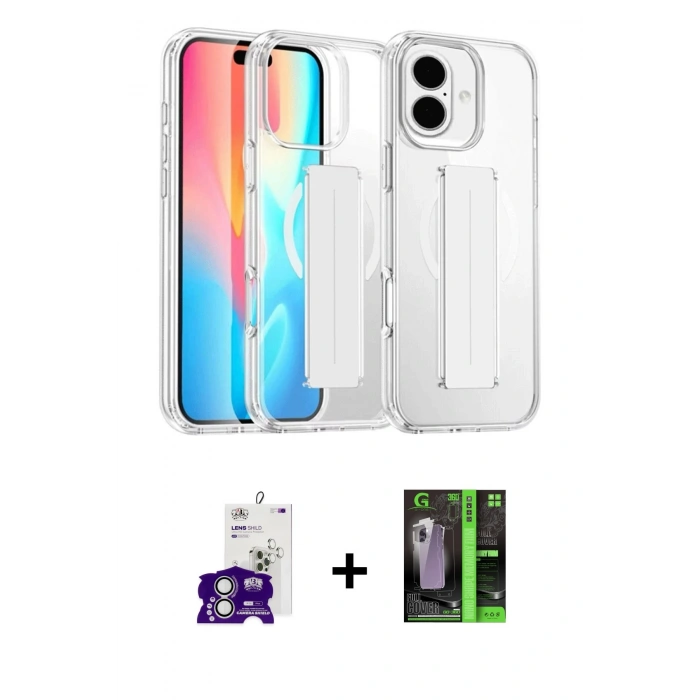 MARSİLYAN™- iPhone 16 Kılıf Nova Işık Koleksiyonu - Şeffaf 360 Full Body Arka Koruyucu + Bilvis Titan Kamera Lens - GS