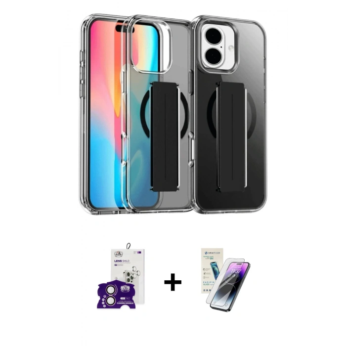 MARSİLYAN™- iPhone 16 Kılıf Nova Işık Koleksiyonu - Şeffaf Pasifik Cam Ekran Koruyucu + Bilvis Titan Kamera Lens - PE