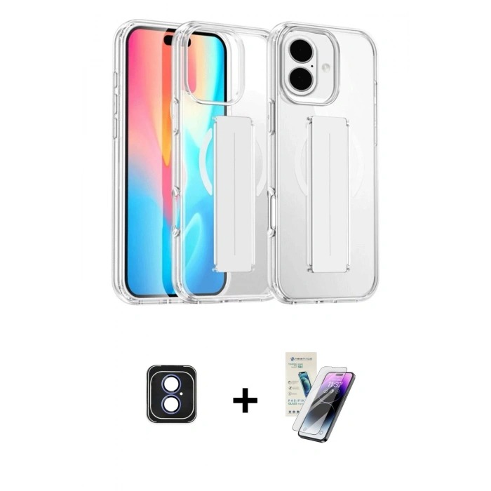 MARSİLYAN™- iPhone 16 Kılıf Nova Işık Koleksiyonu - Şeffaf Pasifik Cam Ekran Koruyucu + PVD Metal Kamera Lens - MI