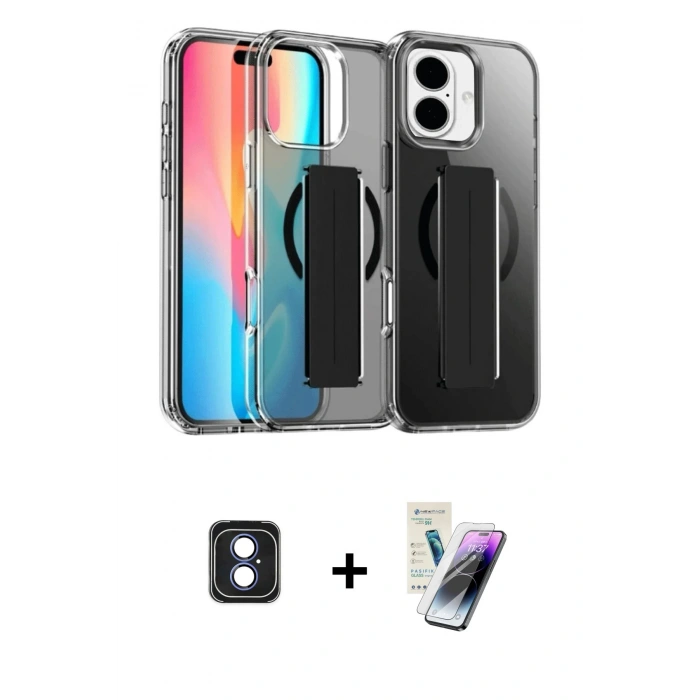 MARSİLYAN™- iPhone 16 Kılıf Nova Işık Koleksiyonu - Şeffaf Pasifik Cam Ekran Koruyucu + PVD Metal Kamera Lens - MI