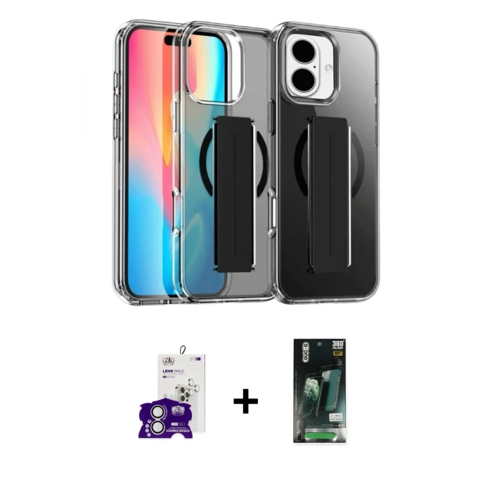 MARSİLYAN™- iPhone 16 Kılıf Nova Işık Koleksiyonu - Siyah 360 Mat Full Body Arka Koruyucu + Gümüş Bilvis Titan Kamera Lens