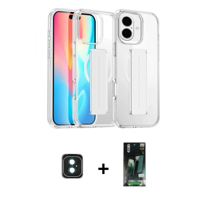 MARSİLYAN™- iPhone 16 Kılıf Nova Işık Koleksiyonu - Siyah 360 Mat Full Body Arka Koruyucu + PVD Metal Kamera Lens - YL