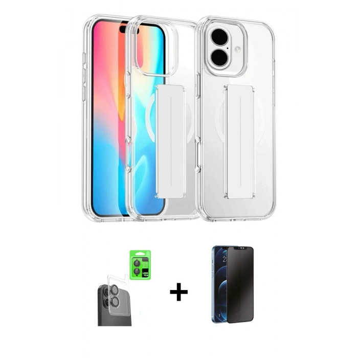 MARSİLYAN™- iPhone 16 Kılıf Nova Işık Koleksiyonu - Siyah 3D Antistatik Hayalet Cam Ekran Koruyucu + Raze Metal Kamera Lens - SH