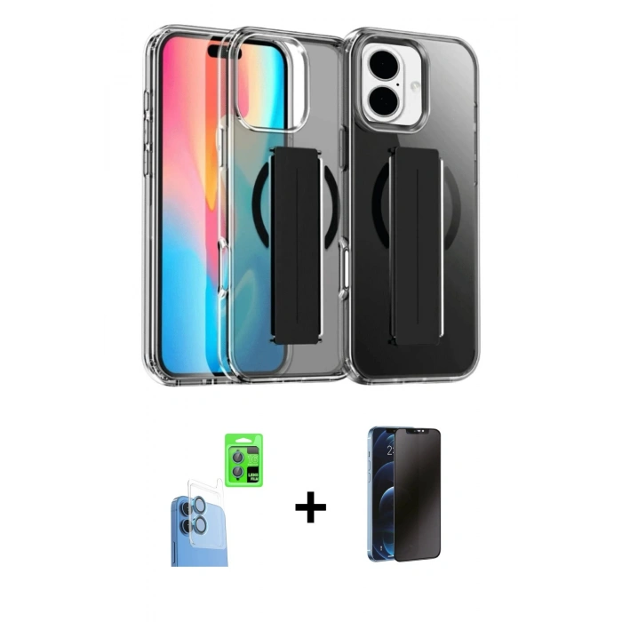 MARSİLYAN™- iPhone 16 Kılıf Nova Işık Koleksiyonu - Siyah 3D Antistatik Hayalet Cam Ekran Koruyucu + Raze Metal Kamera Lens - LT