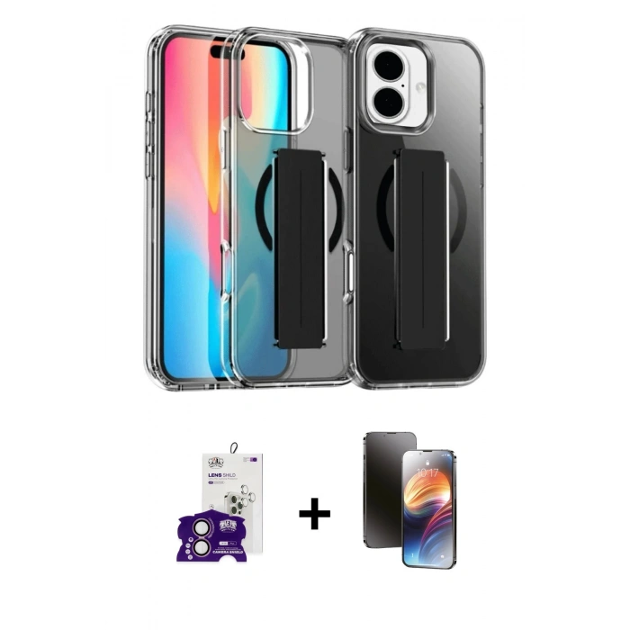 MARSİLYAN™- iPhone 16 Kılıf Nova Işık Koleksiyonu - Siyah 3D Antistatik Mat Seramik Nano Ekran Koruyucu + Bilvis Titan Kamera Lens - PE
