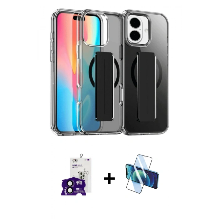 MARSİLYAN™- iPhone 16 Kılıf Nova Işık Koleksiyonu - Siyah 3D Antistatik Seramik Nano Ekran Koruyucu + Bilvis Titan Kamera Lens - SH