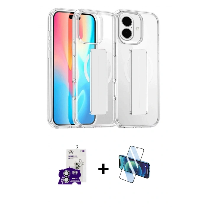 MARSİLYAN™- iPhone 16 Kılıf Nova Işık Koleksiyonu - Siyah 3D Antistatik Seramik Nano Ekran Koruyucu + Bilvis Titan Kamera Lens - GS
