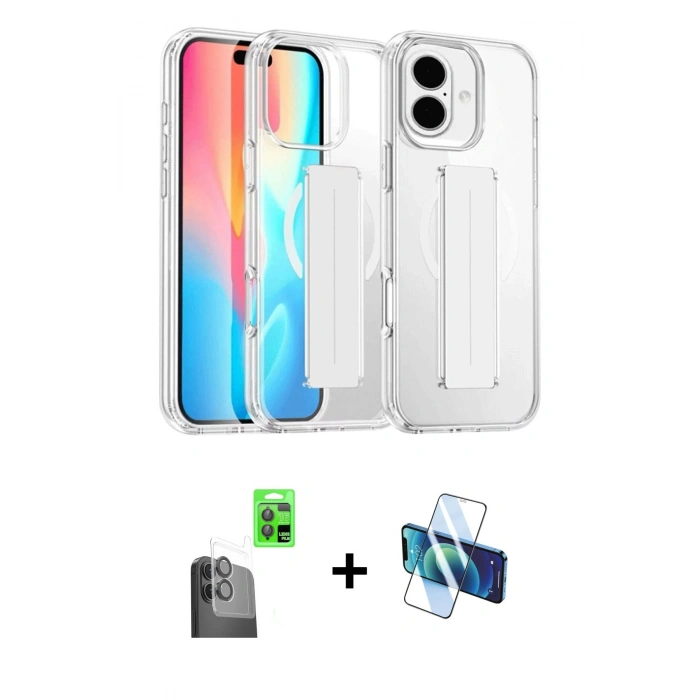 MARSİLYAN™- iPhone 16 Kılıf Nova Işık Koleksiyonu - Siyah 3D Antistatik Seramik Nano Ekran Koruyucu + Raze Metal Kamera Lens - SH