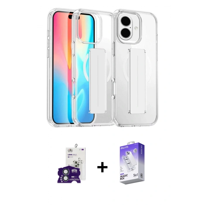 MARSİLYAN™- iPhone 16 Kılıf Nova Işık Koleksiyonu - Siyah Bilvis 5in1 3D Magic Cam Ekran Koruyucu + Bilvis Titan Kamera Lens - YL
