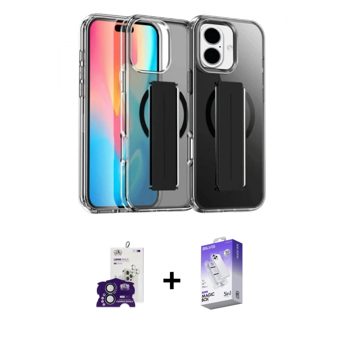 MARSİLYAN™- iPhone 16 Kılıf Nova Işık Koleksiyonu - Siyah Bilvis 5in1 3D Magic Cam Ekran Koruyucu + Bilvis Titan Kamera Lens - YL