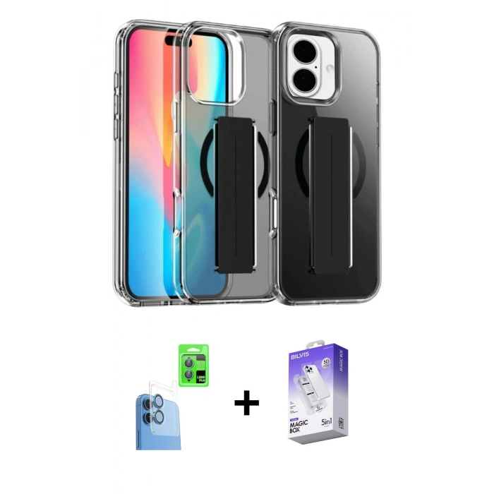 MARSİLYAN™- iPhone 16 Kılıf Nova Işık Koleksiyonu - Siyah Bilvis 5in1 3D Magic Cam Ekran Koruyucu + Raze Metal Kamera Lens - LT