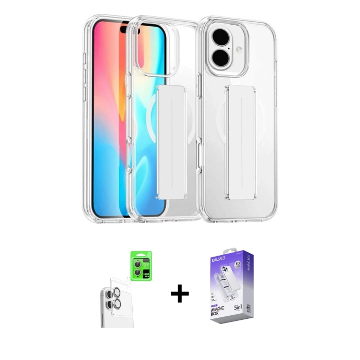 MARSİLYAN™- iPhone 16 Kılıf Nova Işık Koleksiyonu - Siyah Bilvis 5in1 3D Magic Cam Ekran Koruyucu + Raze Metal Kamera Lens - BZ