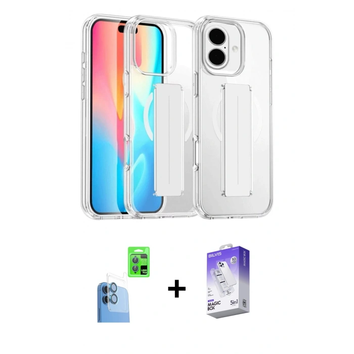 MARSİLYAN™- iPhone 16 Kılıf Nova Işık Koleksiyonu - Siyah Bilvis 5in1 3D Magic Cam Ekran Koruyucu + Raze Metal Kamera Lens - LT