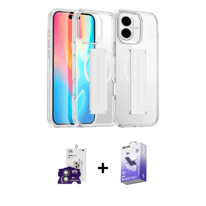 MARSİLYAN™- iPhone 16 Kılıf Nova Işık Koleksiyonu - Siyah Bilvis 5in1 5D Magic Hayalet Cam Ekran Koruyucu + Bilvis Titan Kamera Lens - YL
