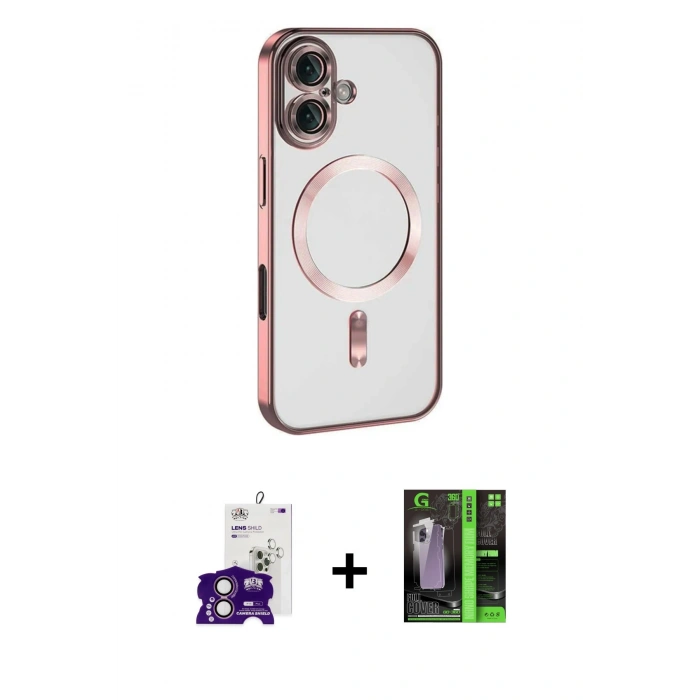 MARSİLYAN™- iPhone 16 Kılıf Nova Işık Özel Seri - Şeffaf 360 Full Body Arka Koruyucu + Bilvis Titan Kamera Lens - PE