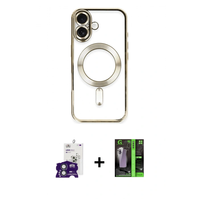 MARSİLYAN™- iPhone 16 Kılıf Nova Işık Özel Seri - Şeffaf 360 Full Body Arka Koruyucu + Bilvis Titan Kamera Lens - YL