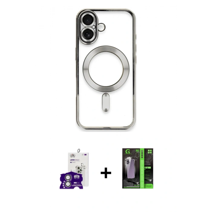 MARSİLYAN™- iPhone 16 Kılıf Nova Işık Özel Seri - Şeffaf 360 Full Body Arka Koruyucu + Bilvis Titan Kamera Lens - GS