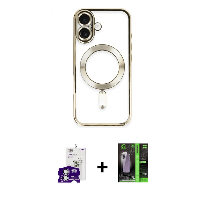 MARSİLYAN™- iPhone 16 Kılıf Nova Işık Özel Seri - Şeffaf 360 Full Body Arka Koruyucu + Bilvis Titan Kamera Lens - GS